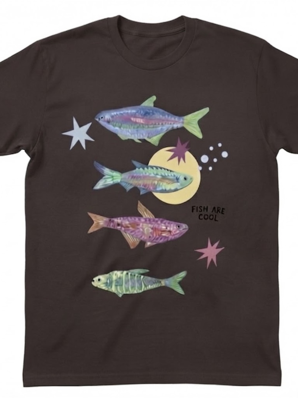 Fish Are Cool Graphic Brown Cotton Gildan T-shirt